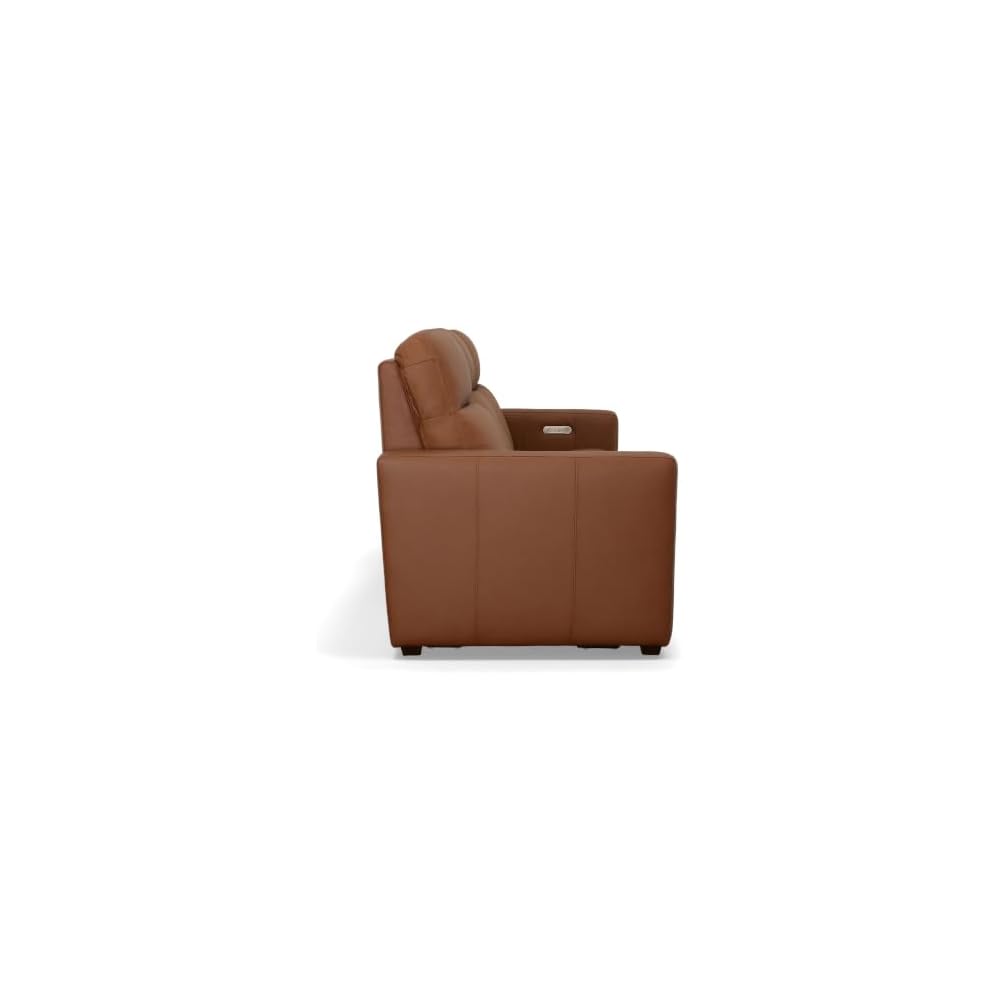 Flexsteel Broadway Leather Power Reclining Sofa with Power Headrests & Lumbar, USB Ports, Modern Reclining Couch for Living Room, DualFlex Spring, Contemporary