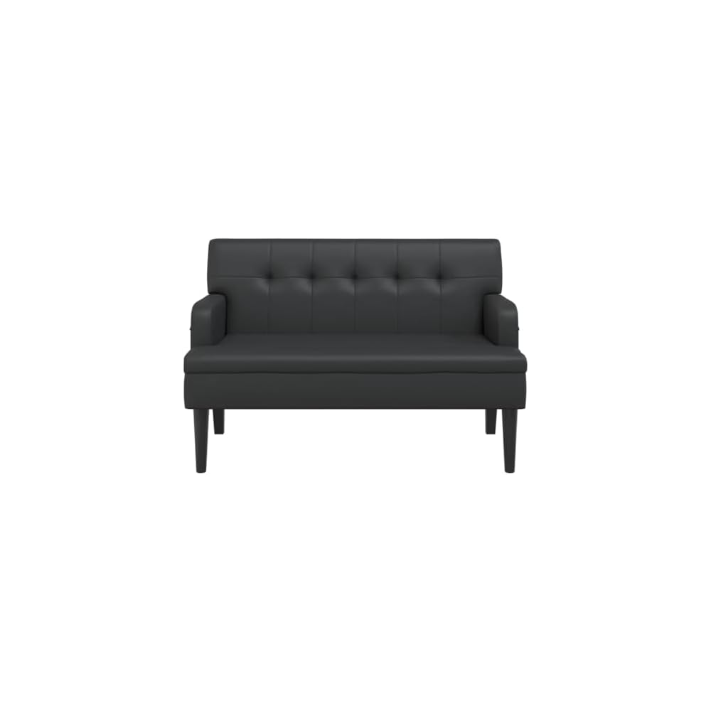Loveseat Sofa Bench with Backrest, Modern Loveseat Bench Sofa Couch, 2-Seat Sofa Lounge Bench for Small Spaces Living Room, Apartment Office Dorm, Black 44.1"x25.8"x29.5" Faux Leather, -10