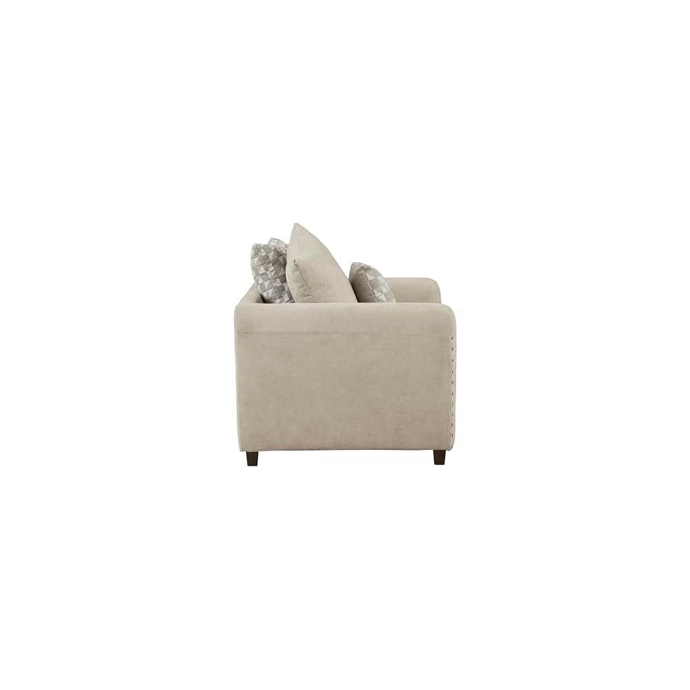 Lexicon Accent Chair, Chenille Upholstered Armchair, Single Sofa Chair with 3 Pillows, Wood Legs, Track Arms, Nailhead Trim, Modern Chairs for Living Room/Bedroom/Office/Waiting Room, Light Brown