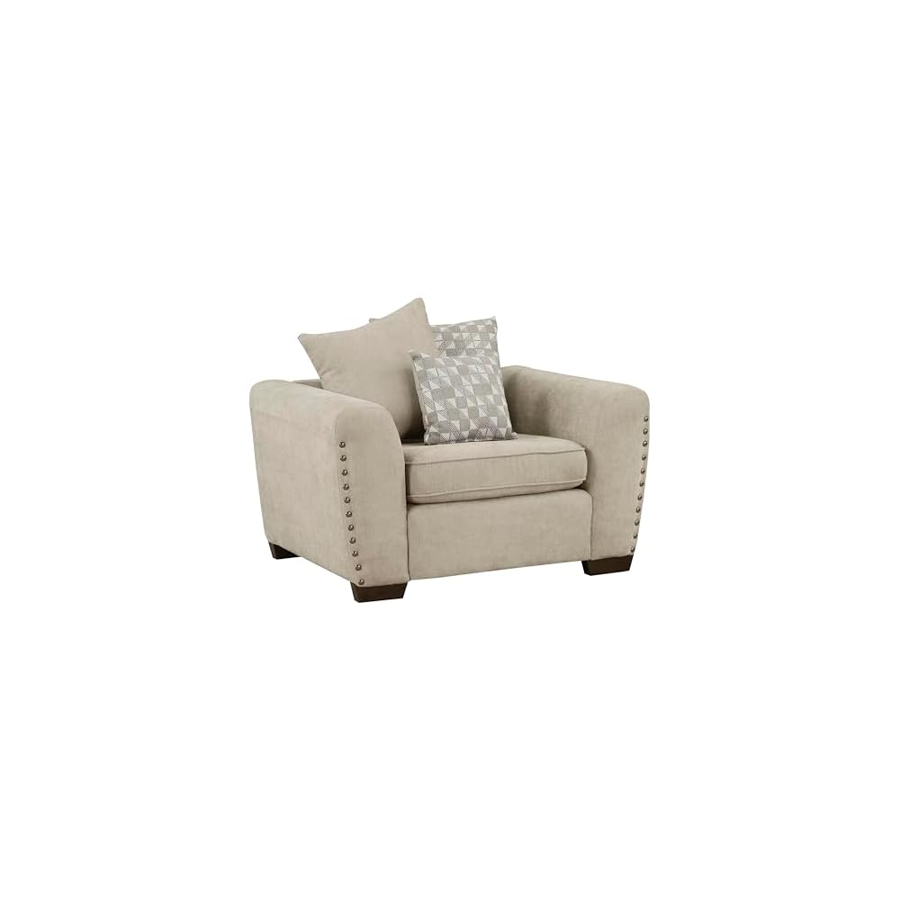 Lexicon Accent Chair, Chenille Upholstered Armchair, Single Sofa Chair with 3 Pillows, Wood Legs, Track Arms, Nailhead Trim, Modern Chairs for Living Room/Bedroom/Office/Waiting Room, Light Brown