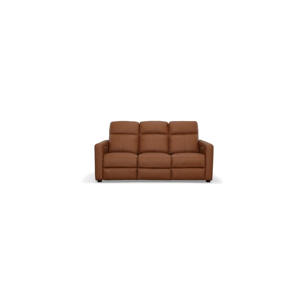 Flexsteel Broadway Leather Power Reclining Sofa with Power Headrests & Lumbar, USB Ports, Modern Reclining Couch for Living Room, DualFlex Spring, Contemporary