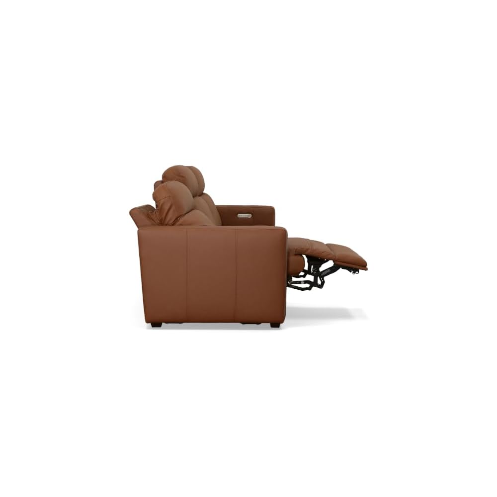 Flexsteel Broadway Leather Power Reclining Sofa with Power Headrests & Lumbar, USB Ports, Modern Reclining Couch for Living Room, DualFlex Spring, Contemporary
