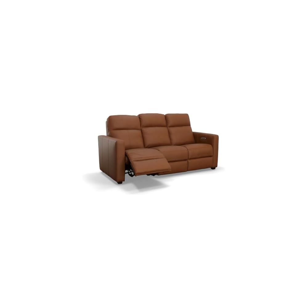 Flexsteel Broadway Leather Power Reclining Sofa with Power Headrests & Lumbar, USB Ports, Modern Reclining Couch for Living Room, DualFlex Spring, Contemporary