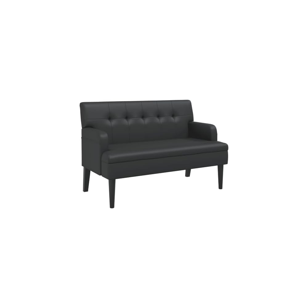 Loveseat Sofa Bench with Backrest, Modern Loveseat Bench Sofa Couch, 2-Seat Sofa Lounge Bench for Small Spaces Living Room, Apartment Office Dorm, Black 44.1"x25.8"x29.5" Faux Leather, -10