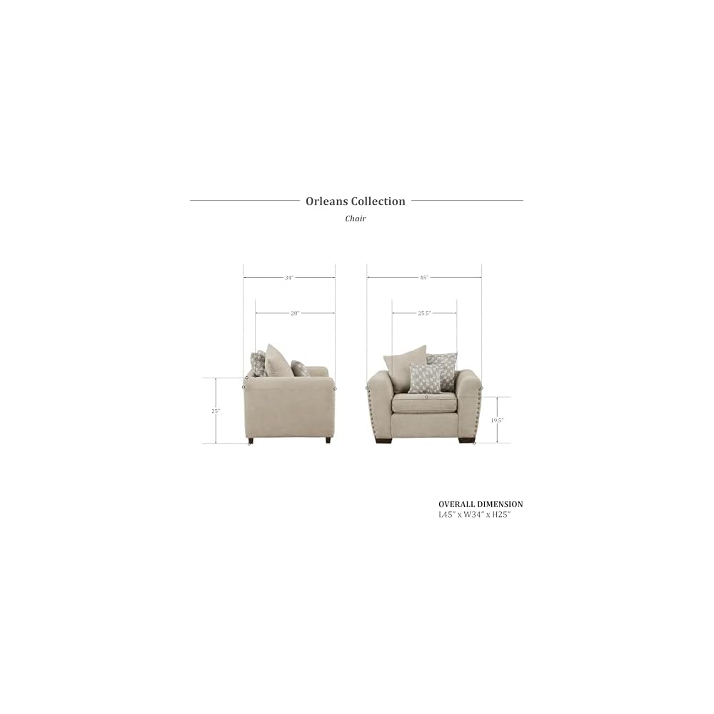 Lexicon Accent Chair, Chenille Upholstered Armchair, Single Sofa Chair with 3 Pillows, Wood Legs, Track Arms, Nailhead Trim, Modern Chairs for Living Room/Bedroom/Office/Waiting Room, Light Brown
