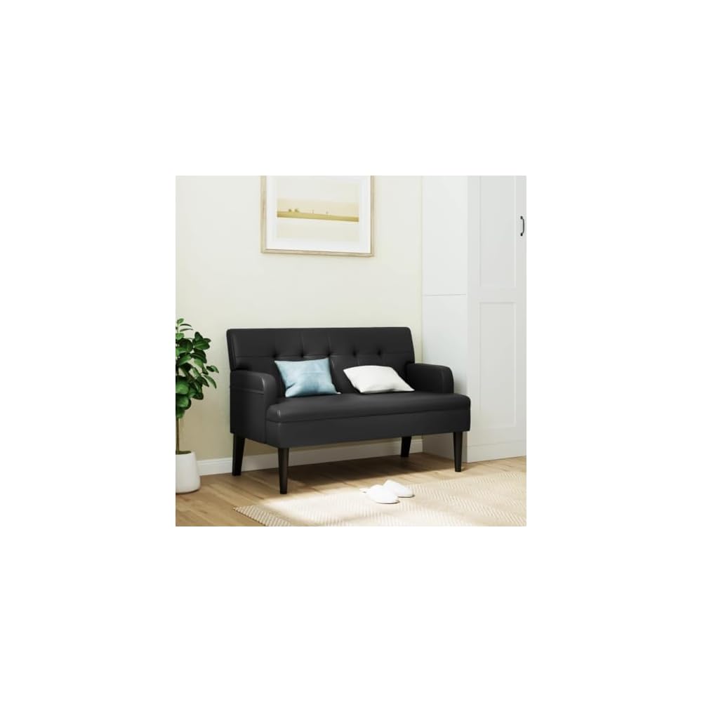 Loveseat Sofa Bench with Backrest, Modern Loveseat Bench Sofa Couch, 2-Seat Sofa Lounge Bench for Small Spaces Living Room, Apartment Office Dorm, Black 44.1"x25.8"x29.5" Faux Leather, -10