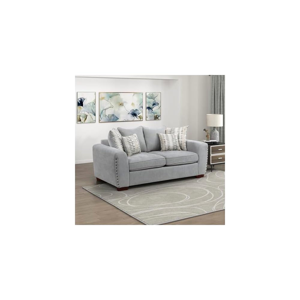Lexicon Accent Chair, Chenille Upholstered Armchair, Single Sofa Chair with 3 Pillows, Wood Legs, Track Arms, Nailhead Trim, Modern Chairs for Living Room/Bedroom/Office/Waiting Room, Light Brown