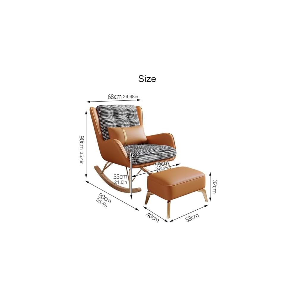 Modern Living Room Reclining Rocking Chair with Foot Stool and Balcony Chair for Bedroom Soft Sleeper Armchair for Lounge and Reading (Orange)