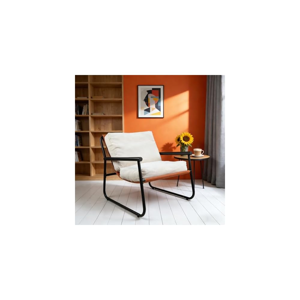 Modern Accent Chair for Living Room Bedroom Beige with Metal Frame