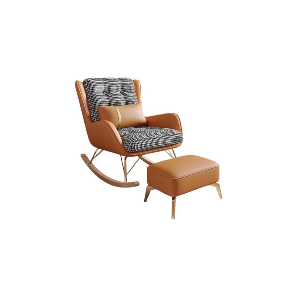 Modern Living Room Reclining Rocking Chair with Foot Stool and Balcony Chair for Bedroom Soft Sleeper Armchair for Lounge and Reading (Orange)