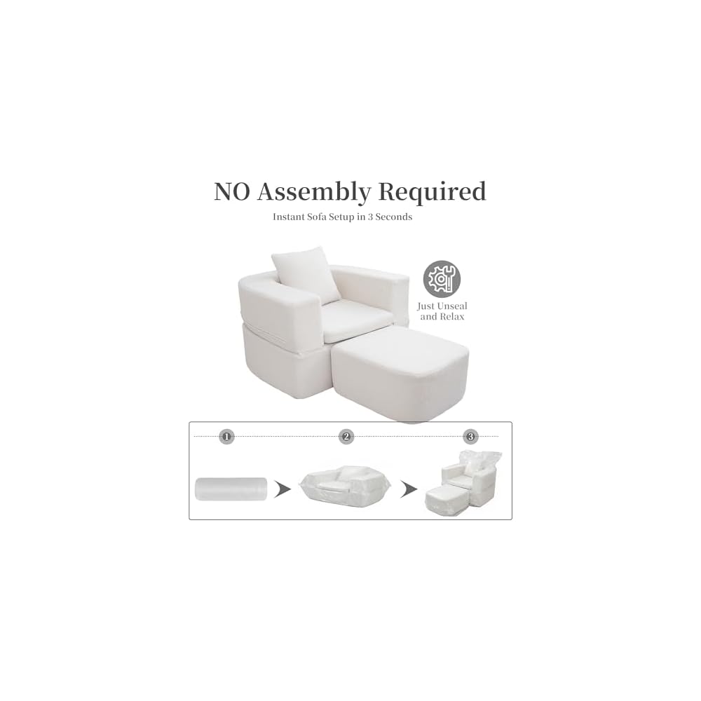 WJShome 40" Pull Out Couch,2 in 1 Sleeper Sofa Bed,Convertible Sleeper Chair with Pillow Foldable Mattress with Back Support,Teddy Fleece,White