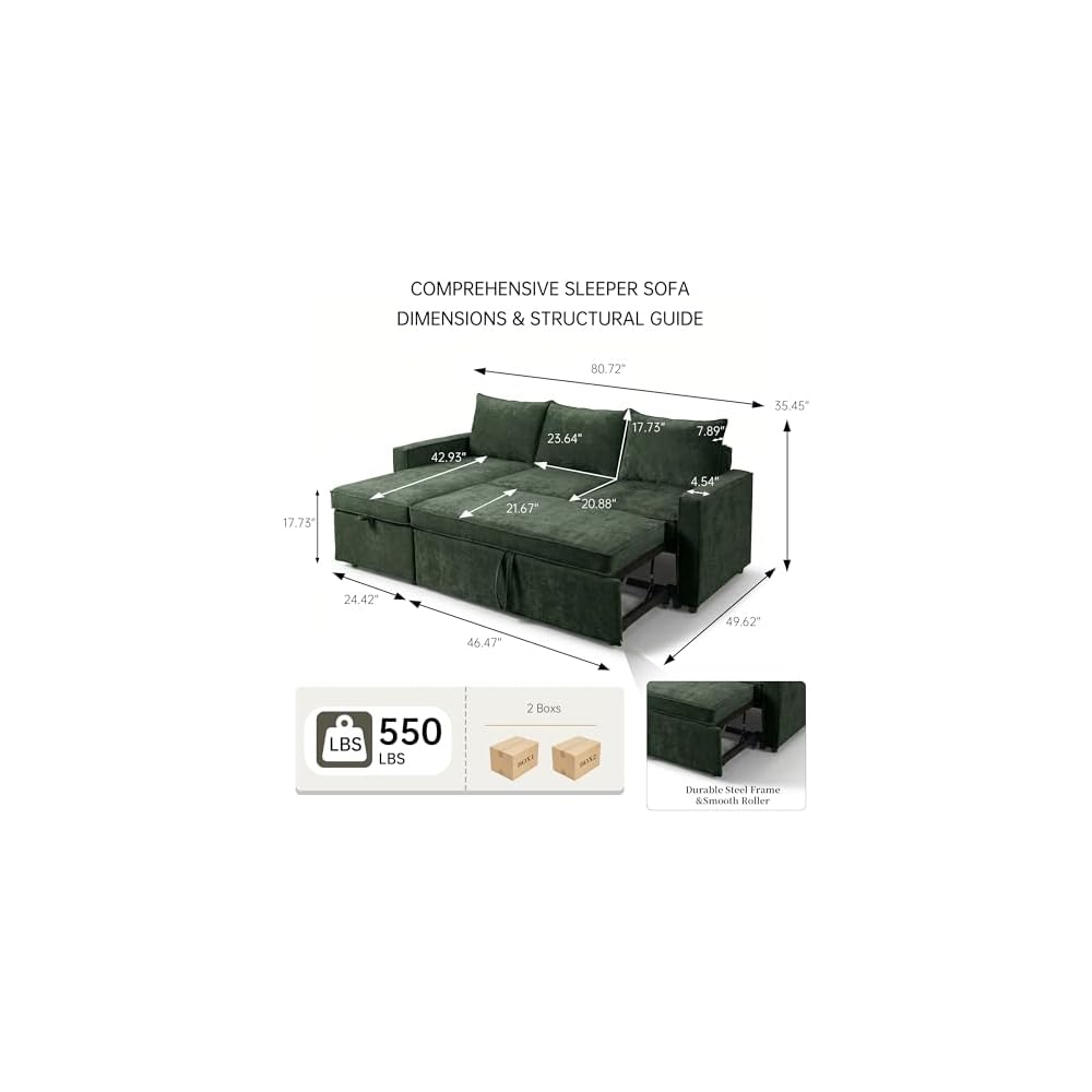 HIPIHOM 81" Sofa Bed – Sleeper Couch with Storage for Small Spaces