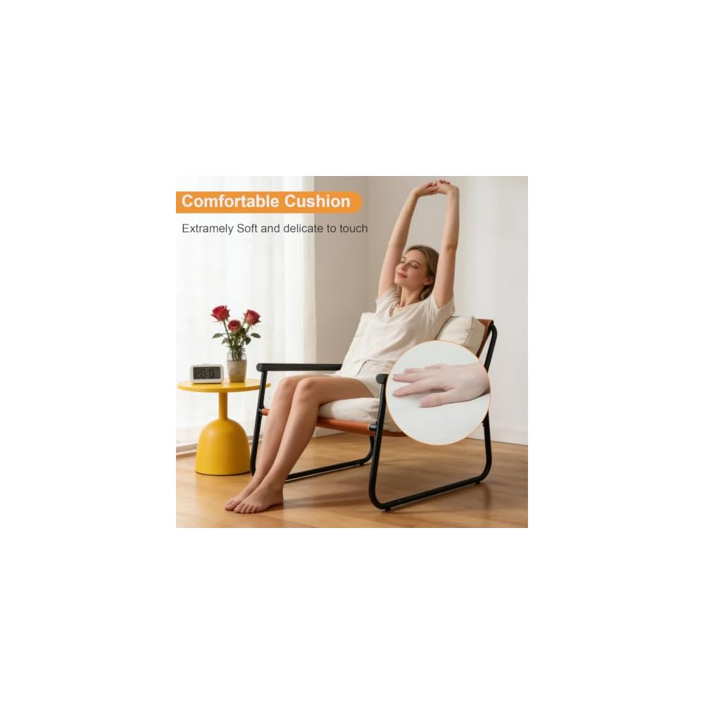 Modern Accent Chair for Living Room Bedroom Beige with Metal Frame
