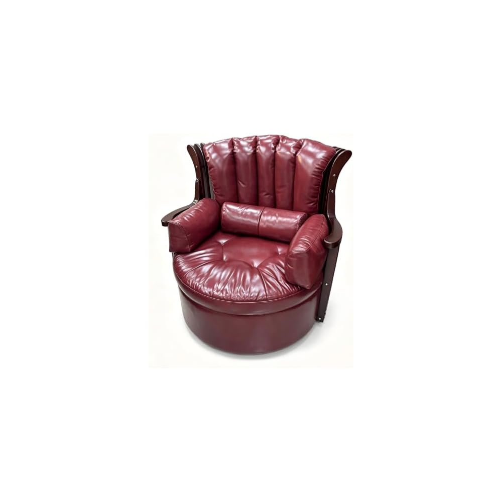 Oversized Burgundy Leather Swivel Accent Chair, High Back Barrel Lounge Armchair with Lumbar Pillow, Tufted Reading Chair for Living Room, Bedroom, Study and Office