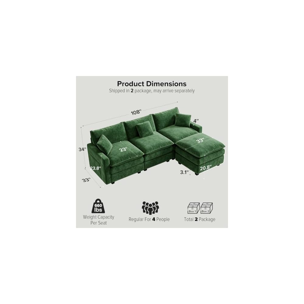 Modular Sofa Cloud Couch Sectional Couches for Living Room, Green
