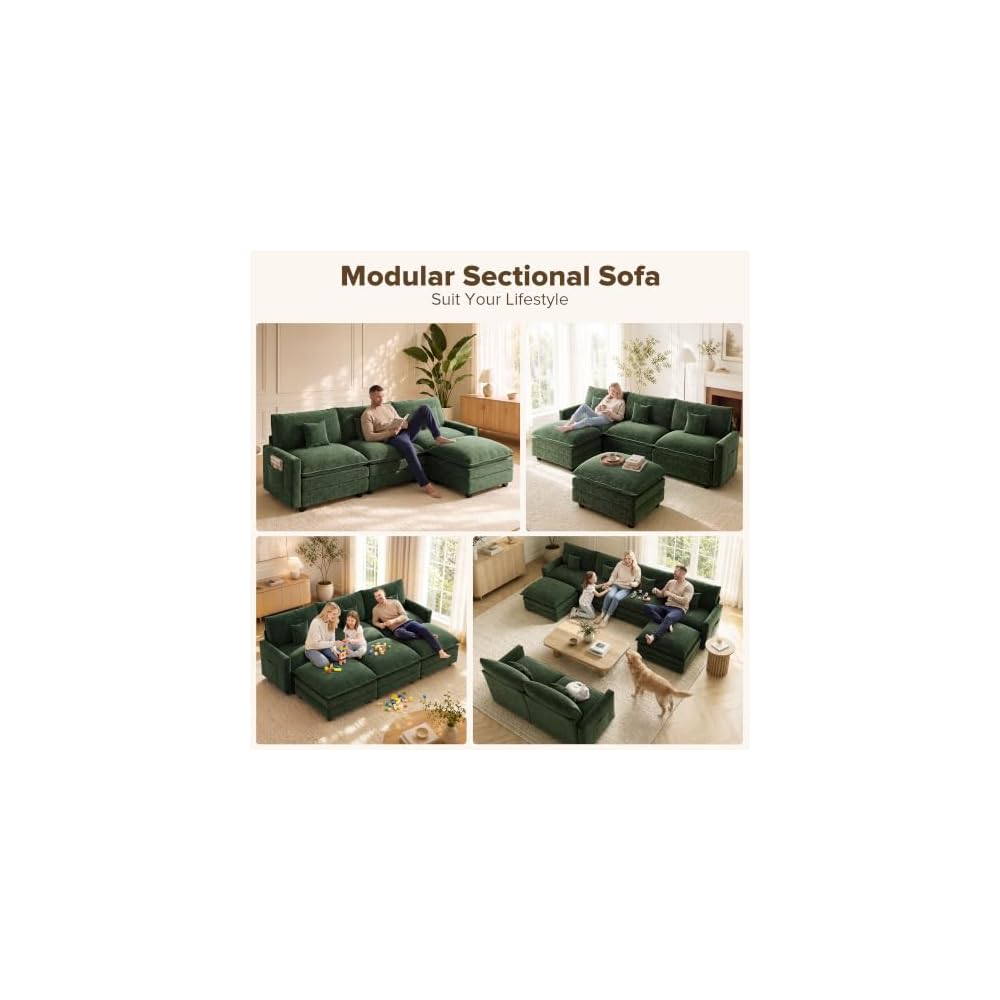 Modular Sofa Cloud Couch Sectional Couches for Living Room, Green