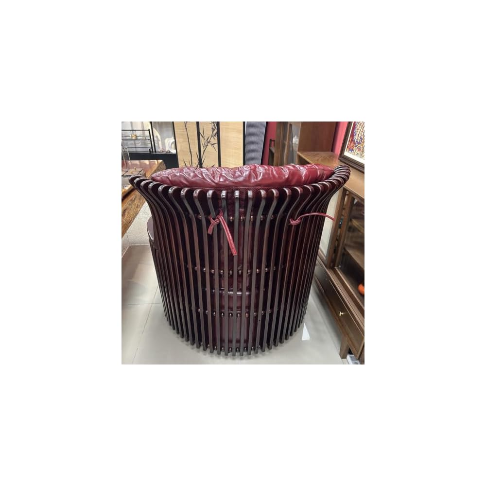 Oversized Burgundy Leather Swivel Accent Chair, High Back Barrel Lounge Armchair with Lumbar Pillow, Tufted Reading Chair for Living Room, Bedroom, Study and Office