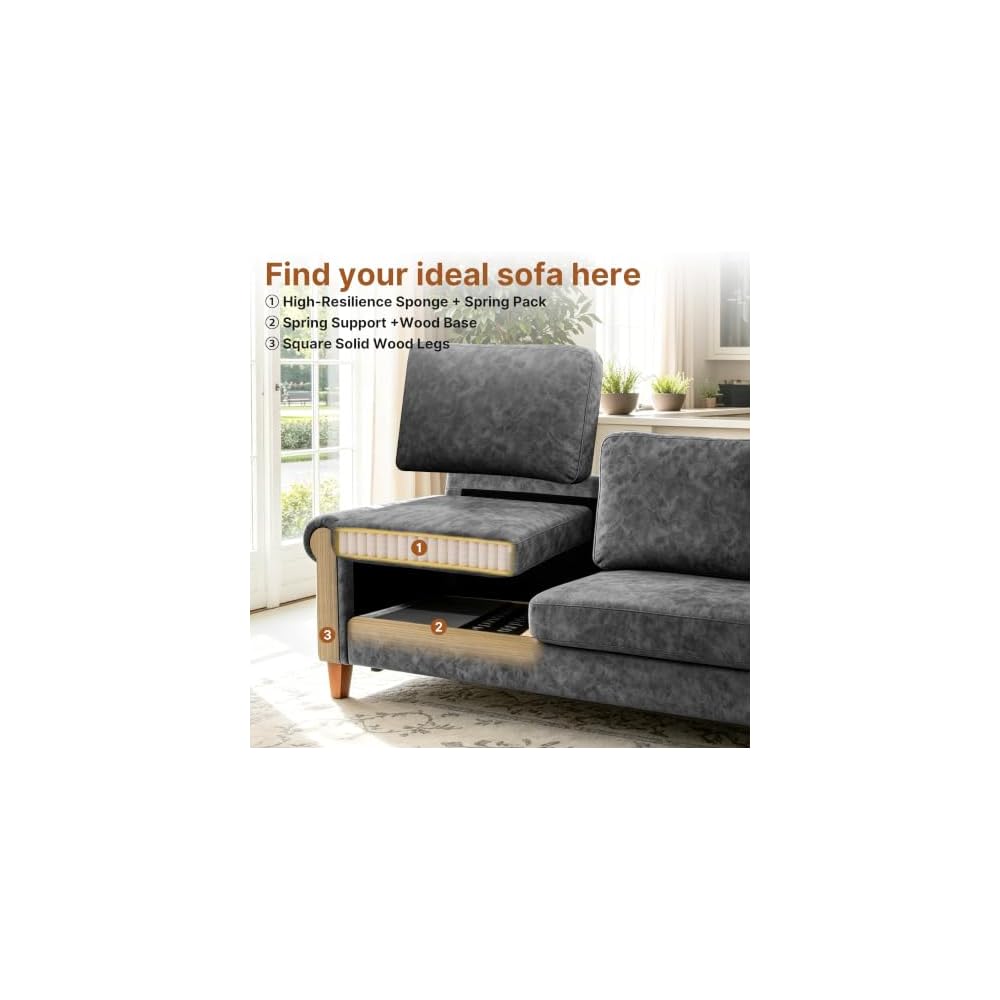 100" Modular Sectional Sofa, L-Shaped Velvet Couch for Small Spaces