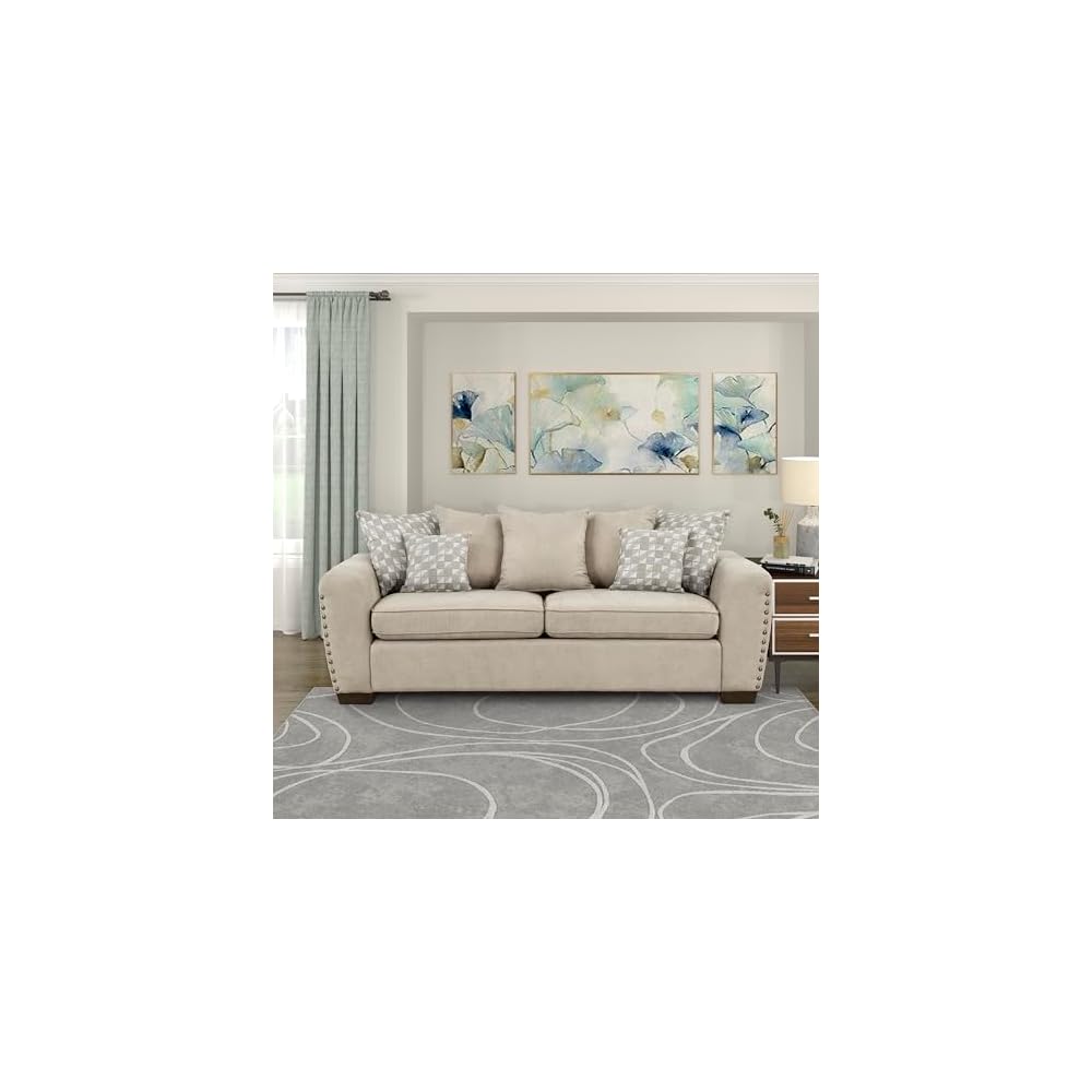 Lexicon Accent Chair, Chenille Upholstered Armchair, Single Sofa Chair with 3 Pillows, Wood Legs, Track Arms, Nailhead Trim, Modern Chairs for Living Room/Bedroom/Office/Waiting Room, Light Brown