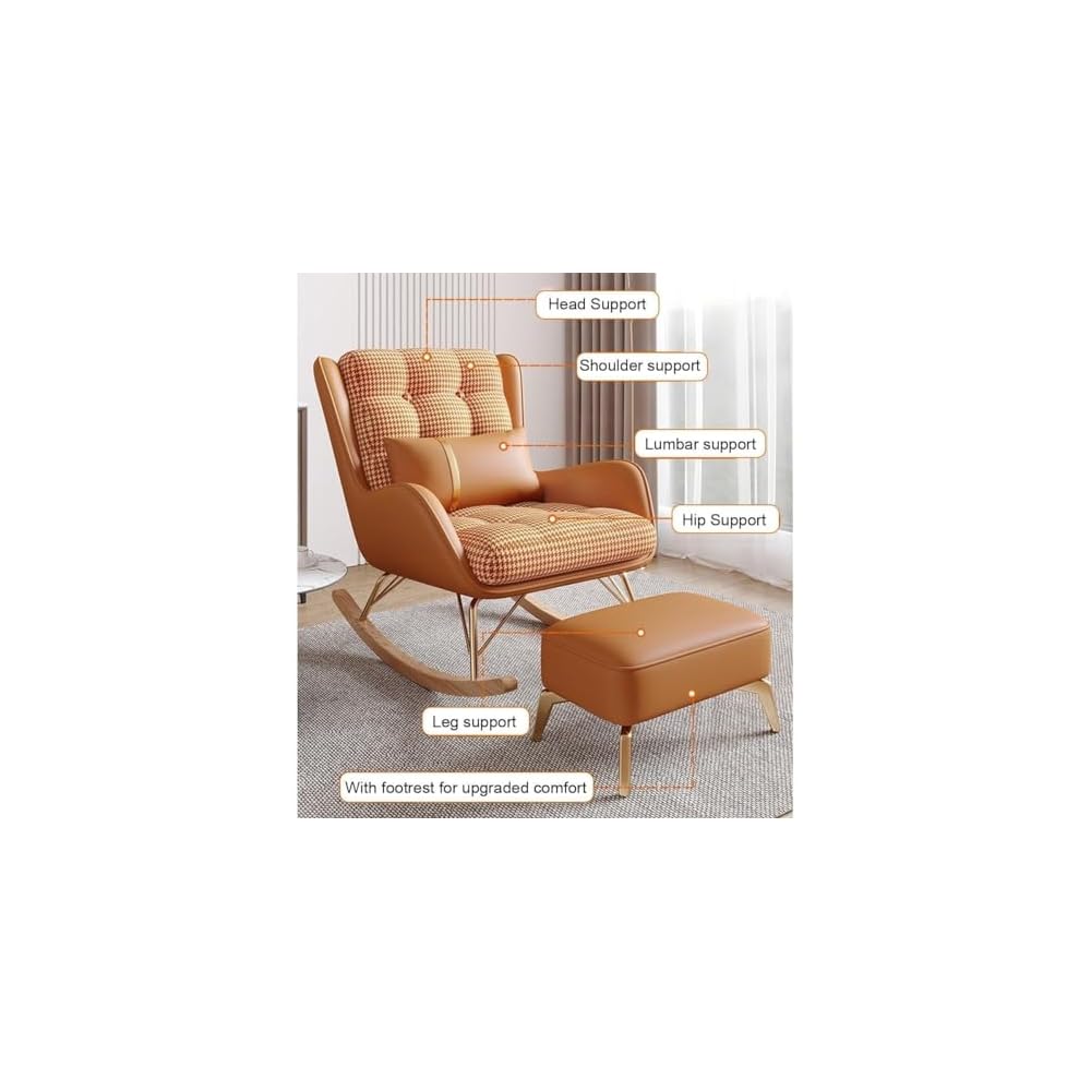 Modern Living Room Reclining Rocking Chair with Foot Stool and Balcony Chair for Bedroom Soft Sleeper Armchair for Lounge and Reading (Orange)