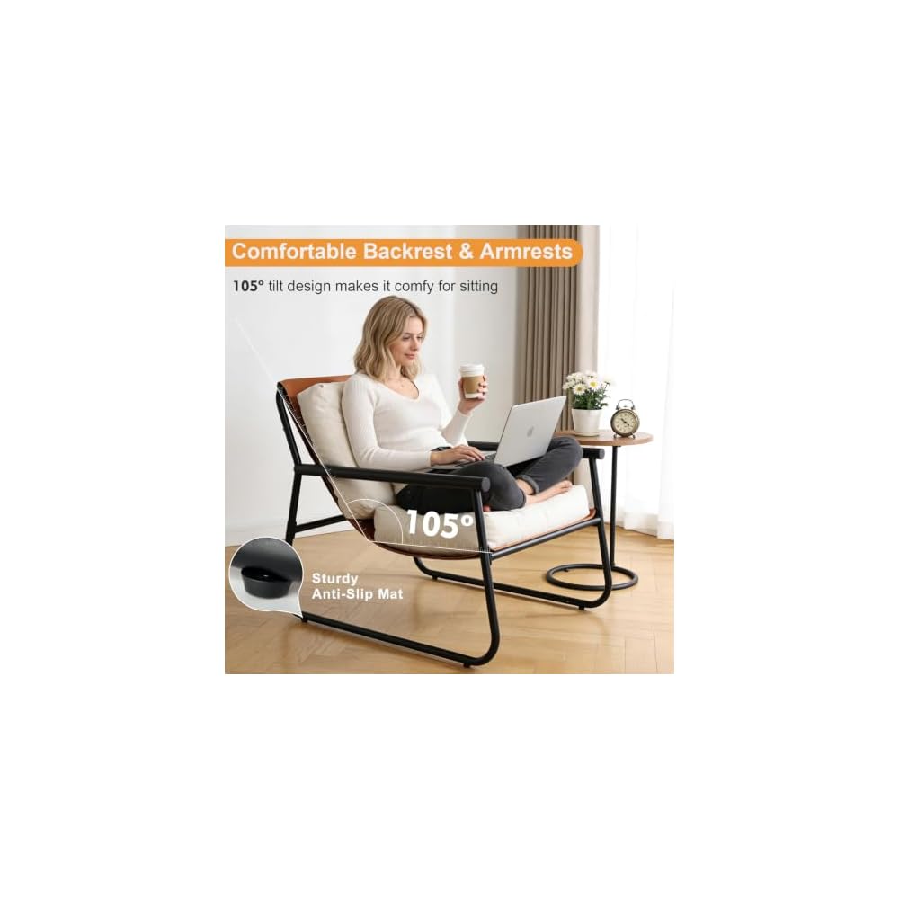 Modern Accent Chair for Living Room Bedroom Beige with Metal Frame