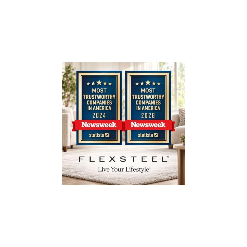 Flexsteel Broadway Leather Power Reclining Sofa with Power Headrests & Lumbar, USB Ports, Modern Reclining Couch for Living Room, DualFlex Spring, Contemporary
