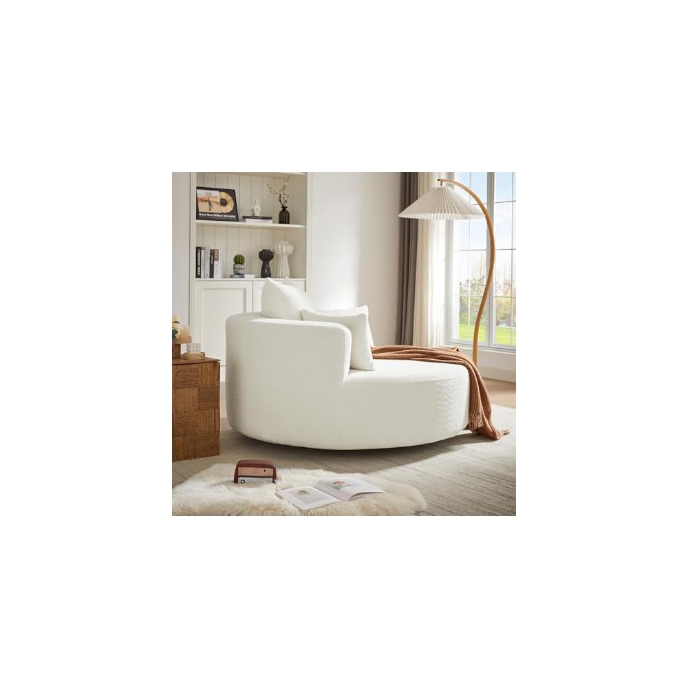 GDFStudio 360 Degree Swivel Accent Chair Barrel Chair Round Sofa Chair with 3 Removable Pillows Chenille Upholstered Deep Seat Lounge Chair for Living Room Bedroom Office Beige