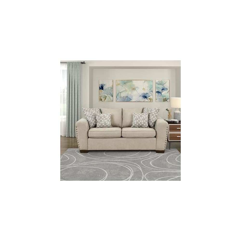 Lexicon Accent Chair, Chenille Upholstered Armchair, Single Sofa Chair with 3 Pillows, Wood Legs, Track Arms, Nailhead Trim, Modern Chairs for Living Room/Bedroom/Office/Waiting Room, Light Brown