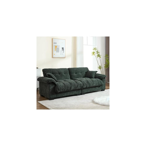 90.55" Oversized Fluffy Cloud Couch, Modern Chenille Deep Seat Sofa, Comfy Tufted Sectional Loveseat, Overstuffed Modular Couches with Pillows for Living Room, Apartment & Small Space, Green