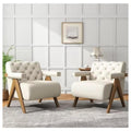 Chair Set of Mid-Century 2 with Wooden Arms and Legs Comfy Upholstered Velvet Wide Armchair Sofa Living Room Chairs