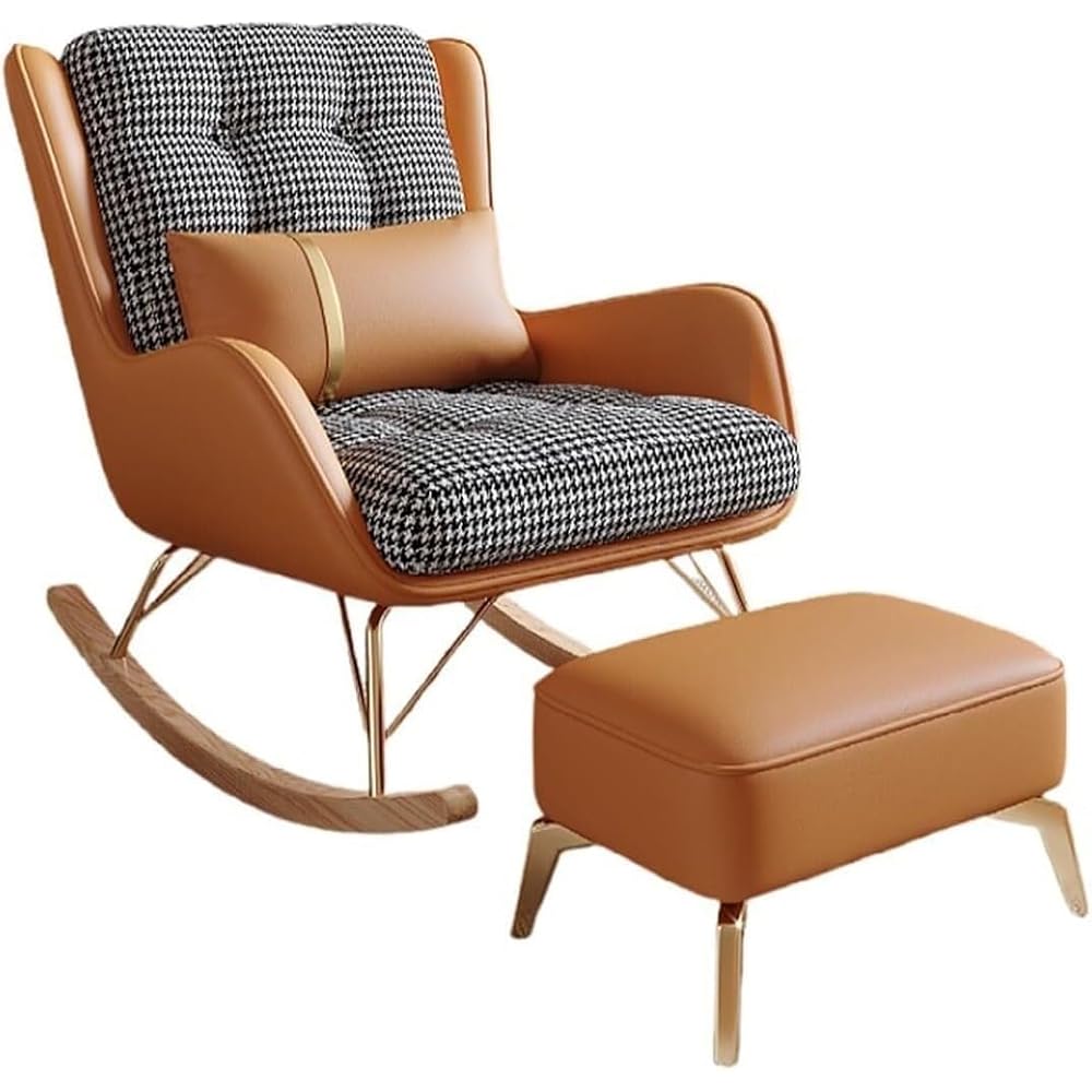 Modern Living Room Reclining Rocking Chair with Foot Stool and Balcony Chair for Bedroom Soft Sleeper Armchair for Lounge and Reading (Orange)