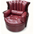 Oversized Burgundy Leather Swivel Accent Chair, High Back Barrel Lounge Armchair with Lumbar Pillow, Tufted Reading Chair for Living Room, Bedroom, Study and Office