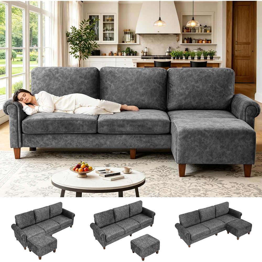 100" Modular Sectional Sofa, L-Shaped Velvet Couch for Small Spaces