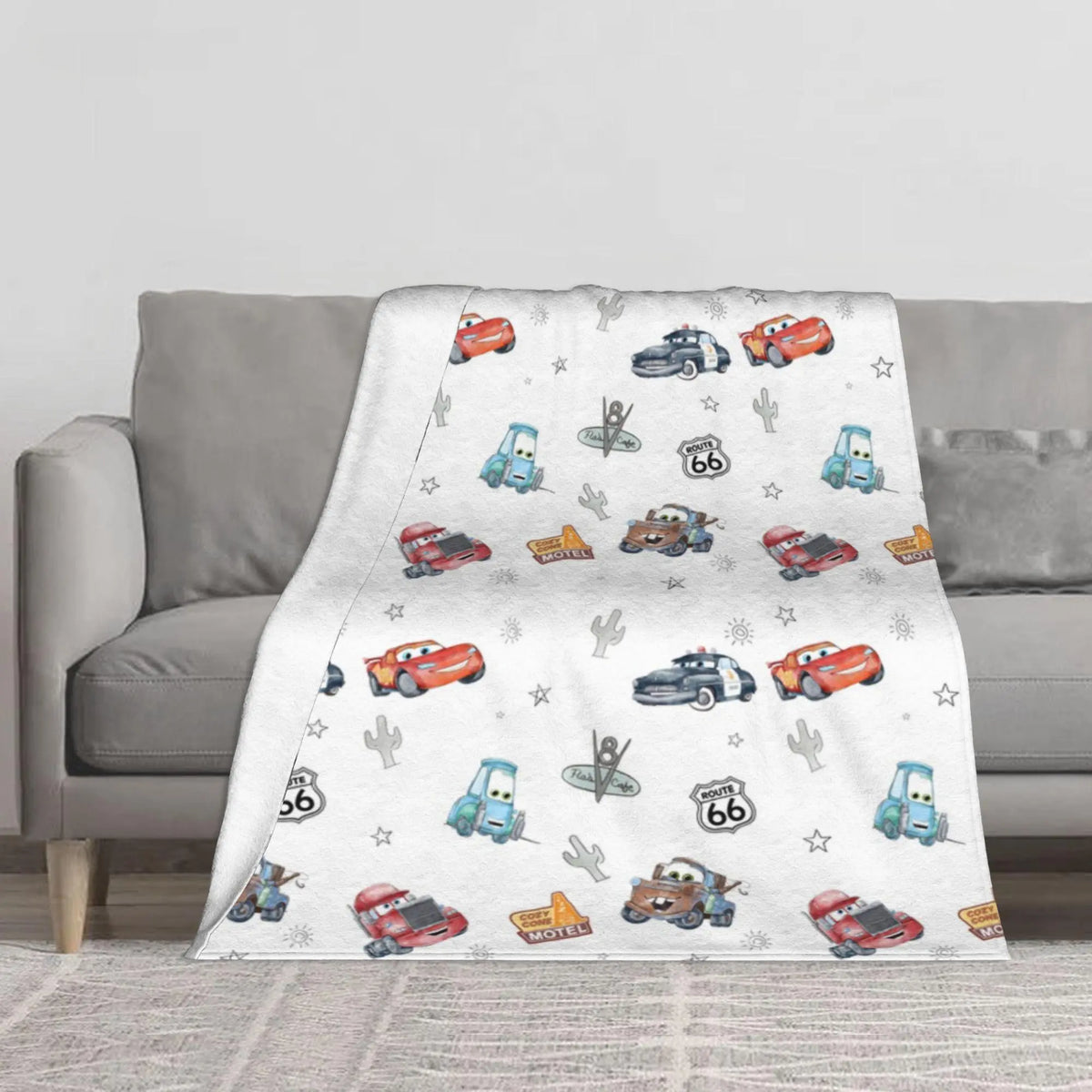 [SummerVibes] DISNEY CLASSIC Soft Funny Cars‌ Throw Blanket Route 66 Cars Blanket, Home Bedroom Decor